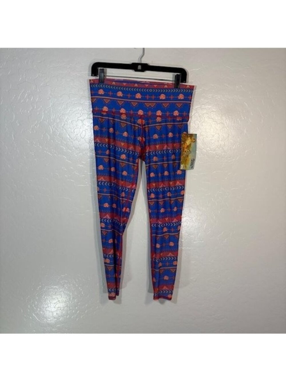 Teeki Leggings Womens L Blue Rose Print Low Rise Ankle Yoga Pants Made In USA